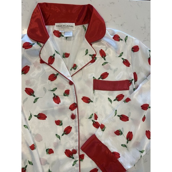 Miss Elaine Other - Miss Elaine Intimates Satin Pajamas‎ Set Red Rose Buds Print Women's Size Small